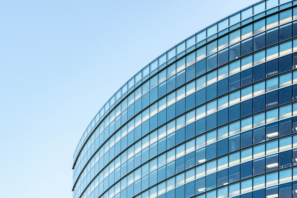 Modern commercial building with glass and rendered exterior